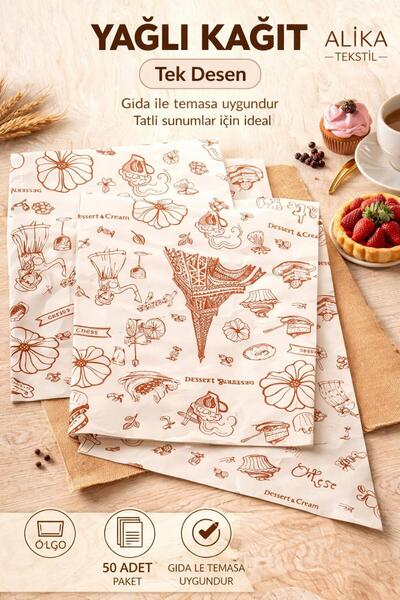 Alika Tekstil ve Ev Gereçleri Kendinden Desenli Yağlı Kağıt | 50 Adet Vintage...
