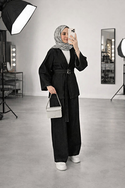 Molly Nelly Women's Denim Belt Detailed Pants Blouse Set