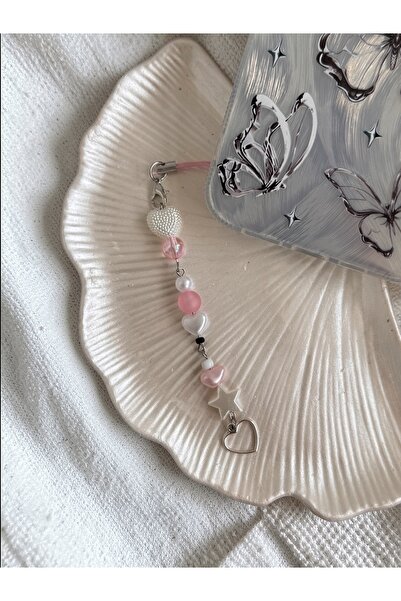 WhimsyWhite سلسلة هاتف ناعمة مزينة بالخرز على شكل قلب - حبل هاتف بتصميم جذاب،...