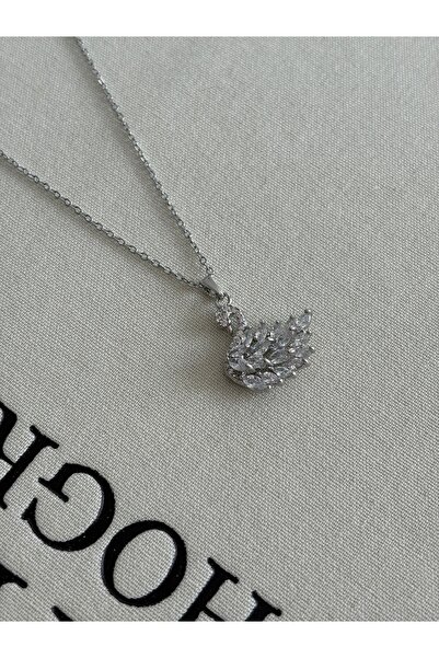 olvera shine 316L Steel Silver White Swan Necklace