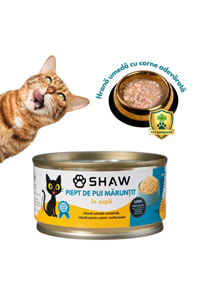 SHAW Hrană umedă premium pentru pisici, piept de pui tocat în bulion, fără ce...