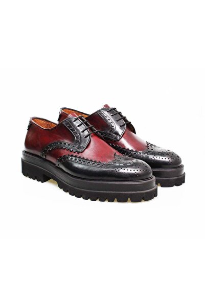 FRANCO CALVANI Black and Burgundy Lace-Up Genuine Leather Men's Shoes