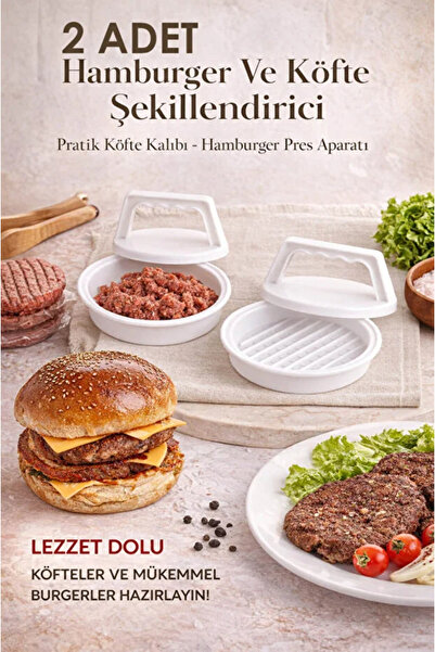 AYGÖREN HOME 2 Adet Hamburger ve Köfte Şekillendirici Pres Pratik Köfte Kalıb...