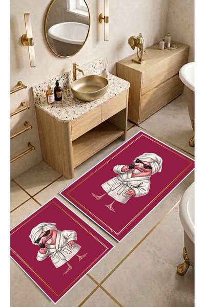 Harika bir ev Hari̇kabi̇rev | Bathroom and Toilet Mat with Bathrobe Flamingo ...
