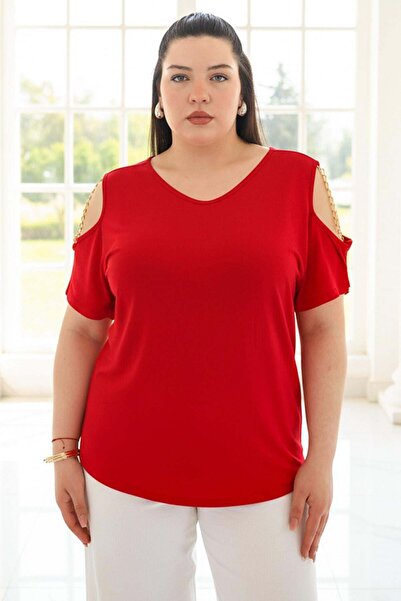 SUBU TASARIM Red Chain Detailed Blouse Red Tbsb05