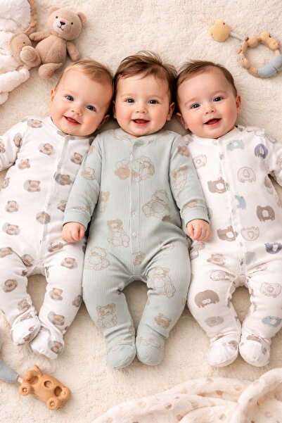 Ozz Baby Unisex 0-3/3-6/6-9 Months Animal Patterned Soft Colorful Baby Newbor...