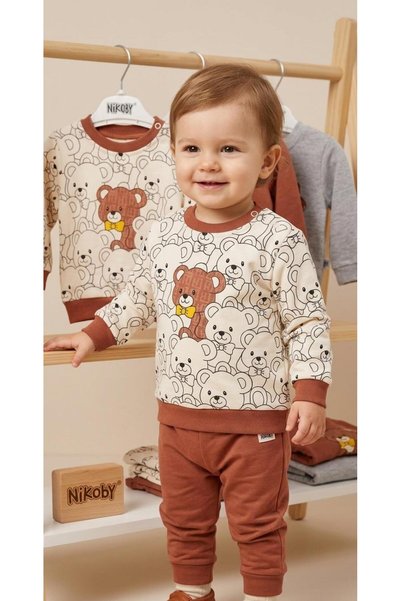 MOMOİRO Baby Set with Teddy Bear Print
