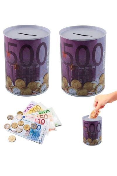 YDGR Euro dolar desenli metal kumbara silindir tasarruf para kutusu 1 adet