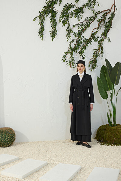 Aker Siyah Çift Rüzgarlı Pardösü