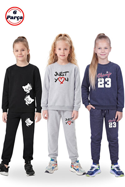 panios kids Set de trening pentru fete, 6 piese, cu guler rotund și imprimeu,...