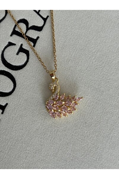 olvera shine 316L Steel Pink Swan Pendant/Gold