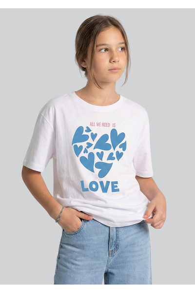 ww waka waka kids store Κοριτσίστικο λευκό μπλουζάκι με σχέδιο καρδιάς και κο...