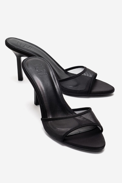 LuviShoes MONROE Μαύρες διχτυωτές λεπτομερείς γυναικείες παντόφλες με λεπτό τ...