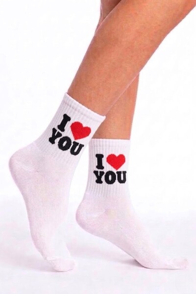 Esinti I Love You Themed Socks White Women's Men's Teen College Socks -Single