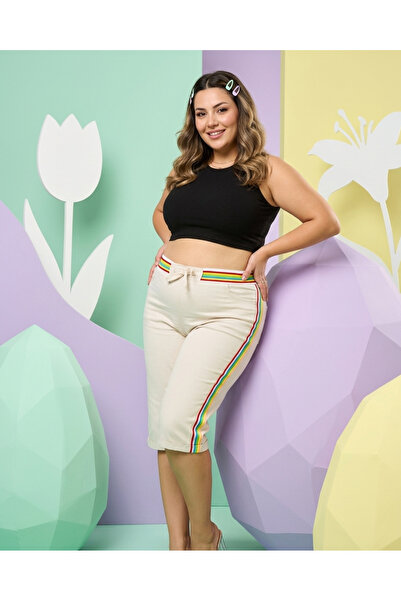 Trieste Γυναικείο τζιν κάπρι με ελαστική ψηλή μέση, κορδόνια, τσέπες και φαρδ...