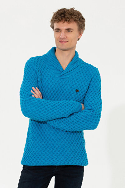 U.S. Polo Assn. Men's Cobalt Melange Shawl Collar Knitwear Sweater 50256664-V...