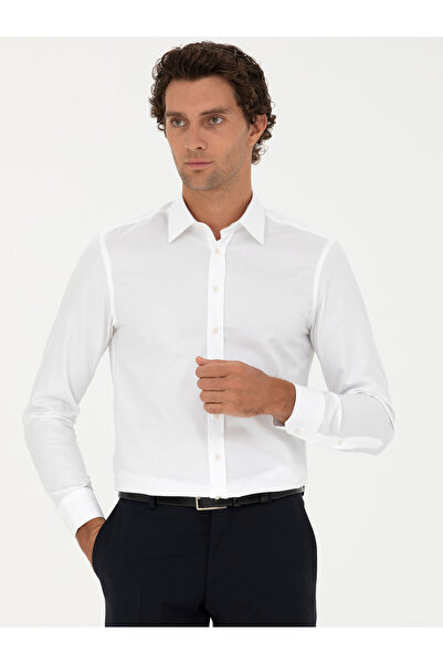 Cacharel White Slim Fit Long Sleeve Shirt 50282347-Vr013