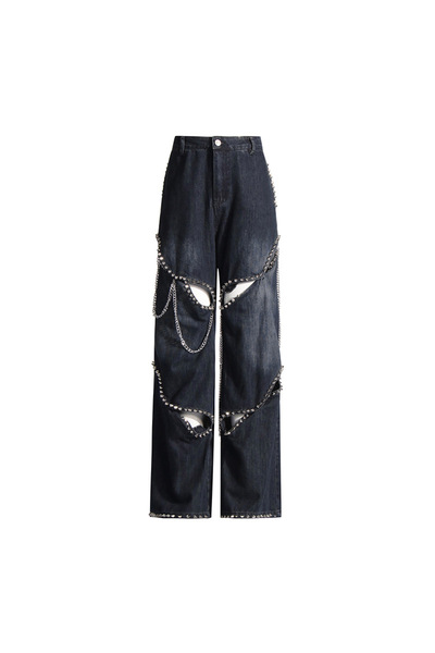 Zaghou High-Waisted Denim Jeans with Rivets