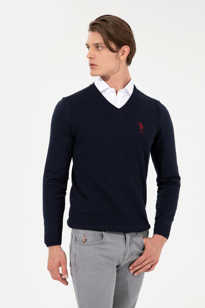 U.S. Polo Assn. Men's Navy Blue V-Neck Basic Knitwear Sweater 50251877-Vr033