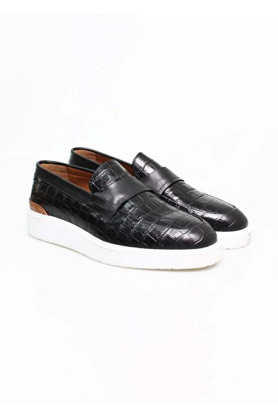 FRANCO CALVANI Black Laceless Genuine Leather Men's Shoes
