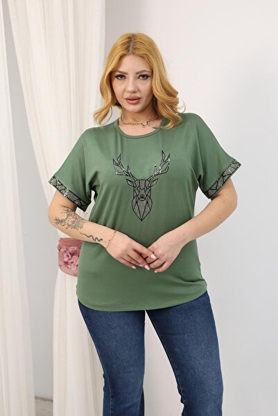 Siyezen Plus Size Deer Stone Print Blouse