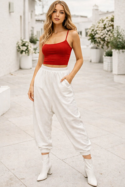 Rich Women's Ecru Draped Oversize Shalwar Trousers with Side Pockets