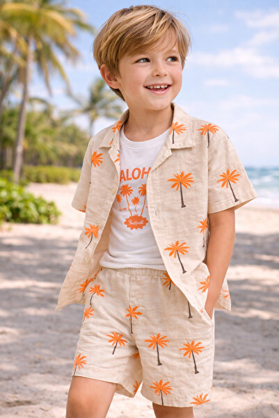 Nazar Kids Nazar 32503-26 Boys' 3-Piece Set Aloha Printed Shirt Undershirt Sh...