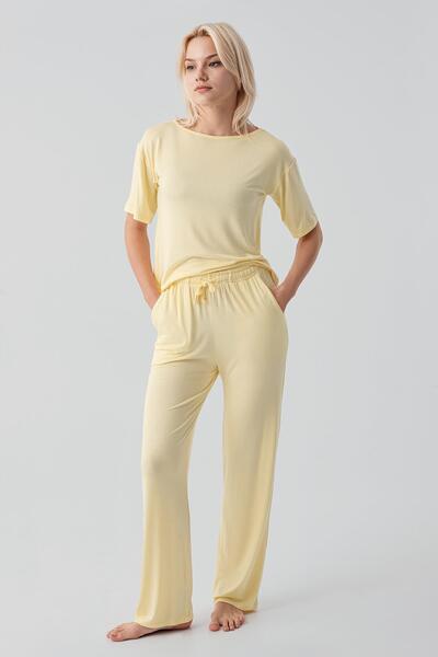 Artış Short Sleeve Basic Flexible Lycra Viscose Soft Pajama Set 18215