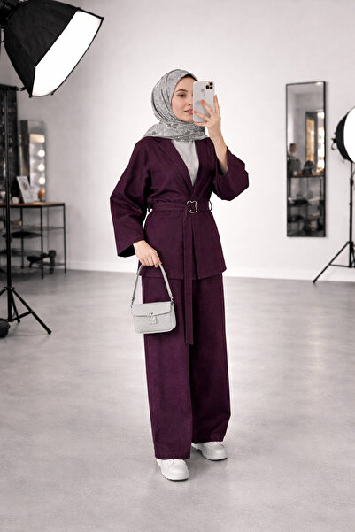 Molly Nelly Women's Denim Belt Detailed Pants Blouse Set