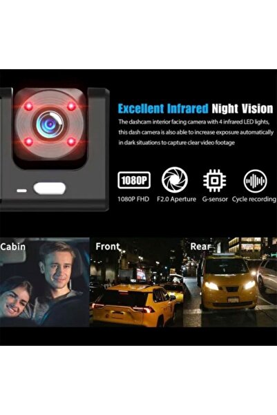 OEM Camera Auto Tripla Full HD 1080P – Inregistrare Fata + Interior + Spate, ...