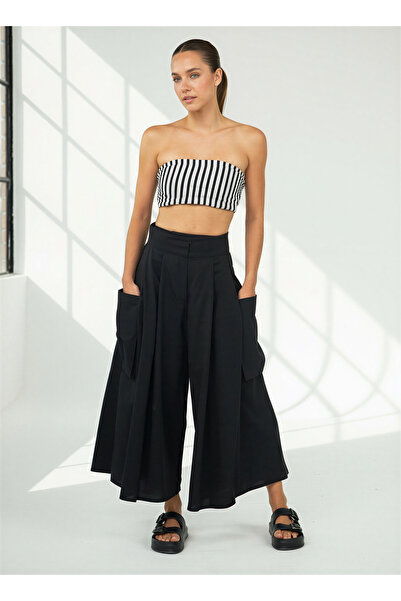 Catz Clothes Γυναικεία Παντελονοφούστα Μαύρη Λινή Kali