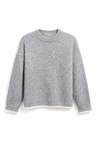 Mixray 7022 Women's Lace Detailed Crew Neck Premium Knitwear Sweater Anthracite