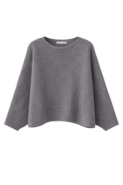 Mixray 7011 Women's Asymmetrical Textured Patterned Knitwear Sweater Anthracite