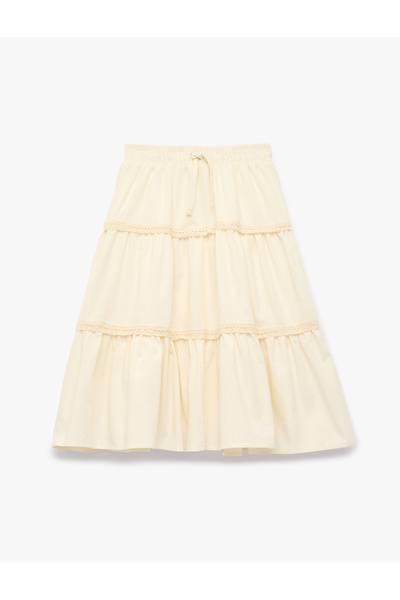 Koton Βαμβακερή φούστα με δεμένα κορδόνια, άνετη εφαρμογή, με δαντελένια λεπτ...