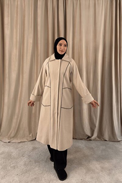 EYMAHCA Women's Stitched Detailed Lined Cashmere Coat – Stylish for Long Wint...