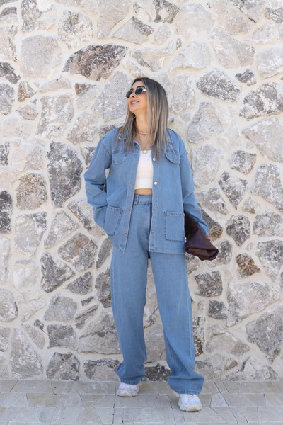 bytugcekaya Blue Jean Shirt Jacket Set