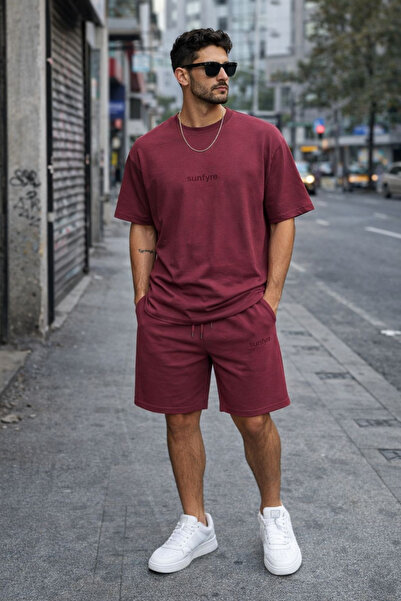 sunfyre Erke %100 Cotton Basic Crew Neck Short Sleeve Shorts-T-Shirt Set Sun319