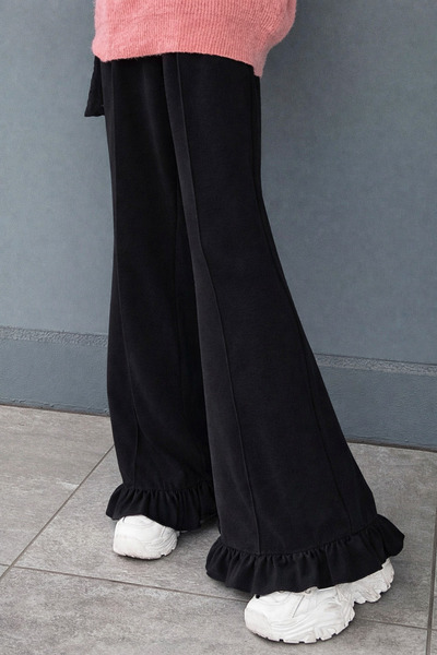 BLUE STREET Women's 2 Thread High Waist Wide Leg Sweatpants with Ruffle Detai...