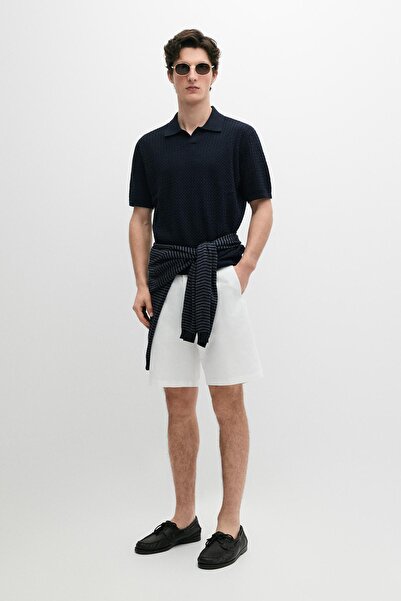 Massimo Dutti Örgü detaylı triko V yaka polo t-shirt