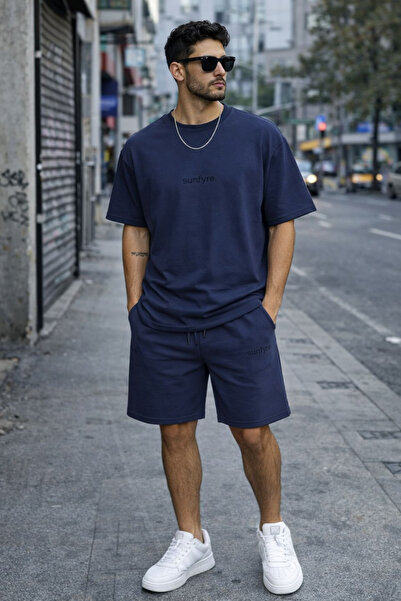 sunfyre Erke %100 Cotton Basic Crew Neck Short Sleeve Shorts-T-Shirt Set Sun319