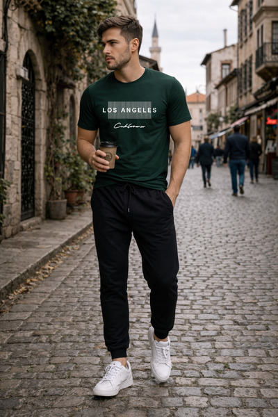 Trend Sizde Unisex Green Los Angeles Printed Tracksuit Set Relaxed Fit Daily ...