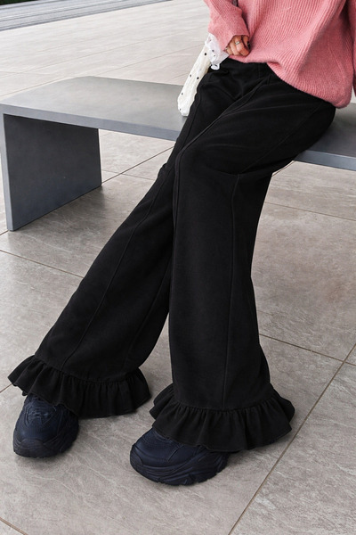 Tarz Cool Women's 2 Thread Casual Cut Feminine Ruffle Detailed Wide Leg Sweat...