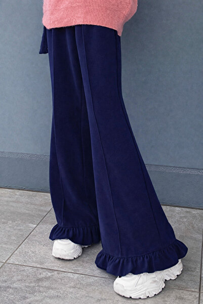 BLUE STREET Women's 2 Thread High Waist Wide Leg Sweatpants with Ruffle Detai...