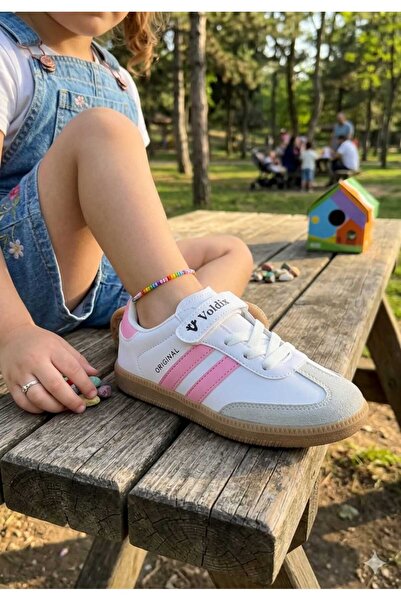 McDark حذاء رياضي للأطفال باللون الأبيض والوردي، نعل مسطح، حذاء رياضي برباط ف...