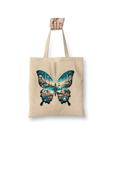 Toyaso In Istanbul My Wings White Tote Bag Long Handle Shopping Bag Beach Bag