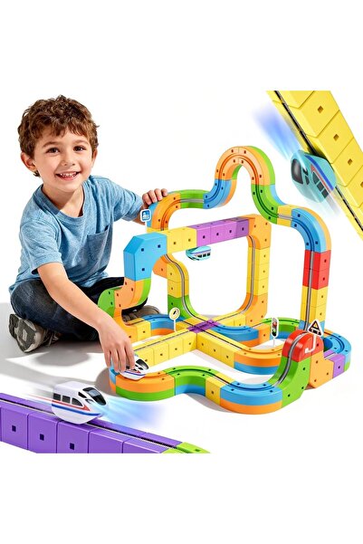 sallma Set magnetic de constructie modular cu trenuri hover colorate si inter...