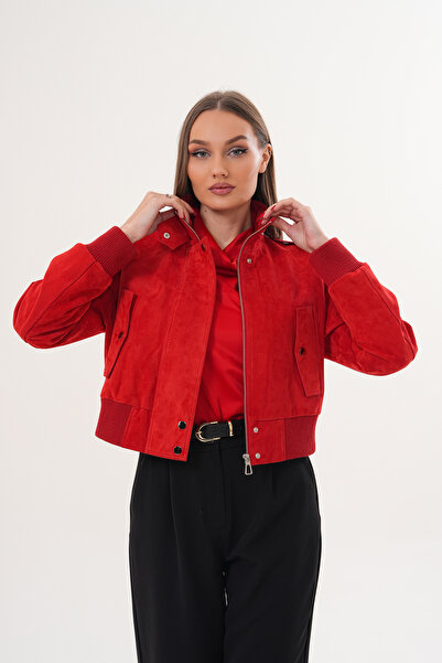 Metins Leather Kadın Süet Crop Beli Lastikli Hakiki Deri Mont 256Moreno
