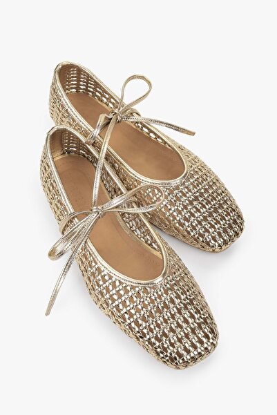 Shoeberry Γυναικείες πλεκτές μπαλαρίνες Naira Gold Skin