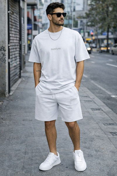 sunfyre Erke %100 Cotton Basic Crew Neck Short Sleeve Shorts-T-Shirt Set Sun319