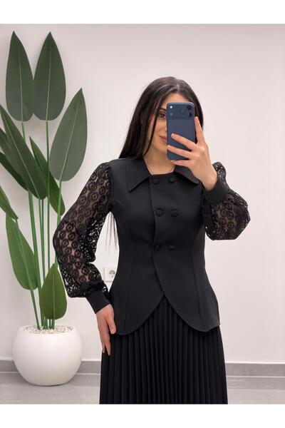 MARGA Blouse with Lace Floral Detail on the Sleeves